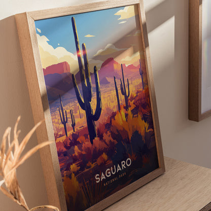 Saguaro National Park Poster | Arizona Desert Art | Sonoran Cacti Landscape