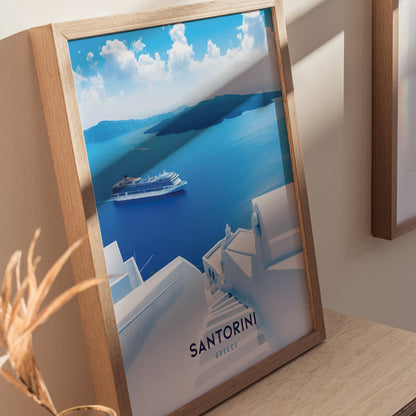 Santorini Greece Poster | Oia Ammoudi Bay Art | Greek Islands Wall Art