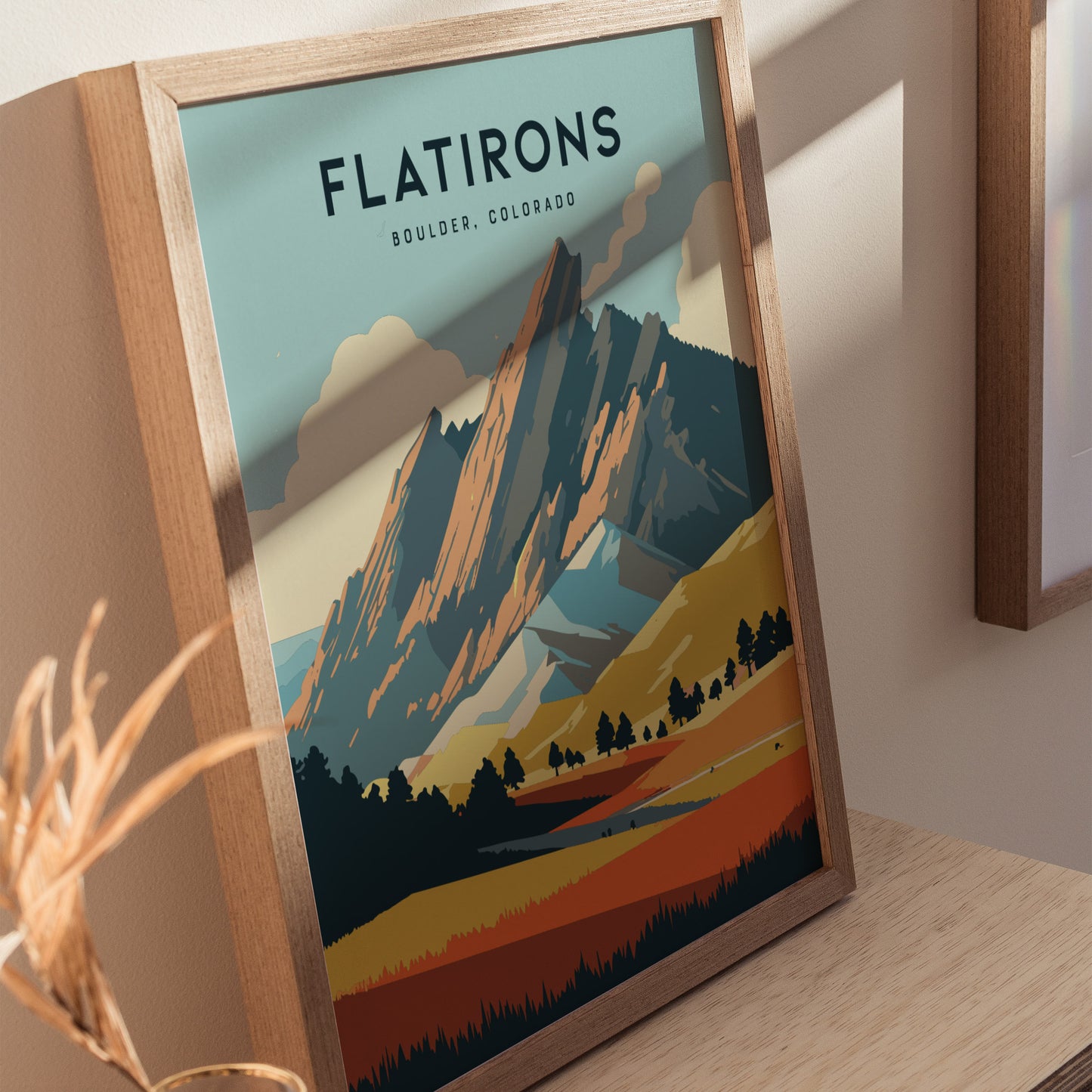 Flatirons Poster | Boulder Colorado Nature Landmark Wall Art | Framed or Unframed