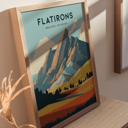 Flatirons Poster | Boulder Colorado Nature Landmark Wall Art | Framed or Unframed