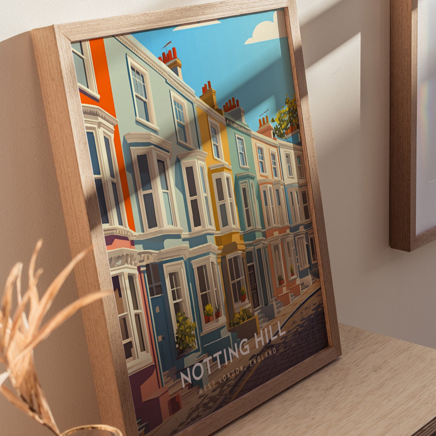 Notting Hill London Poster | Pastel Townhouses Portobello Road Wall Art Print