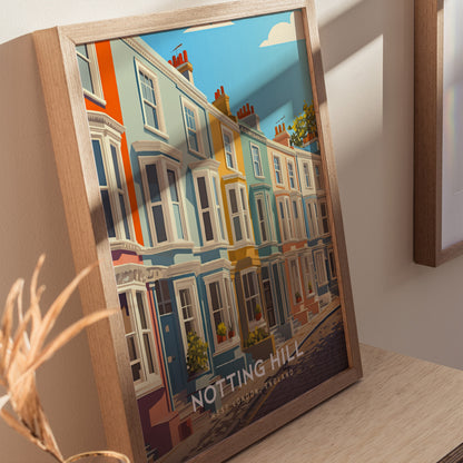Notting Hill London Poster | Pastel Townhouses Portobello Road Wall Art Print