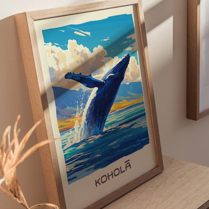 Kohola Hawaiian Humpback Whale Poster | Maui Hawaii Ocean Wall Art