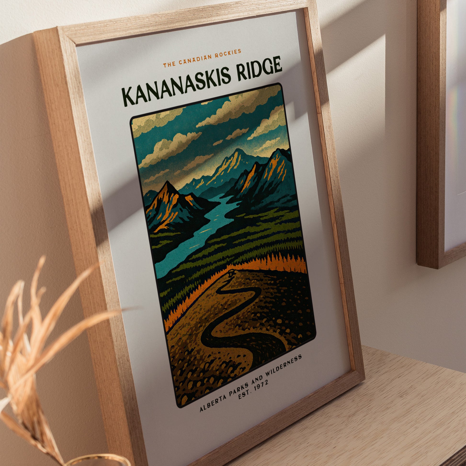 Kananaskis Ridge Poster | Vintage Canadian Rockies Block Print Art