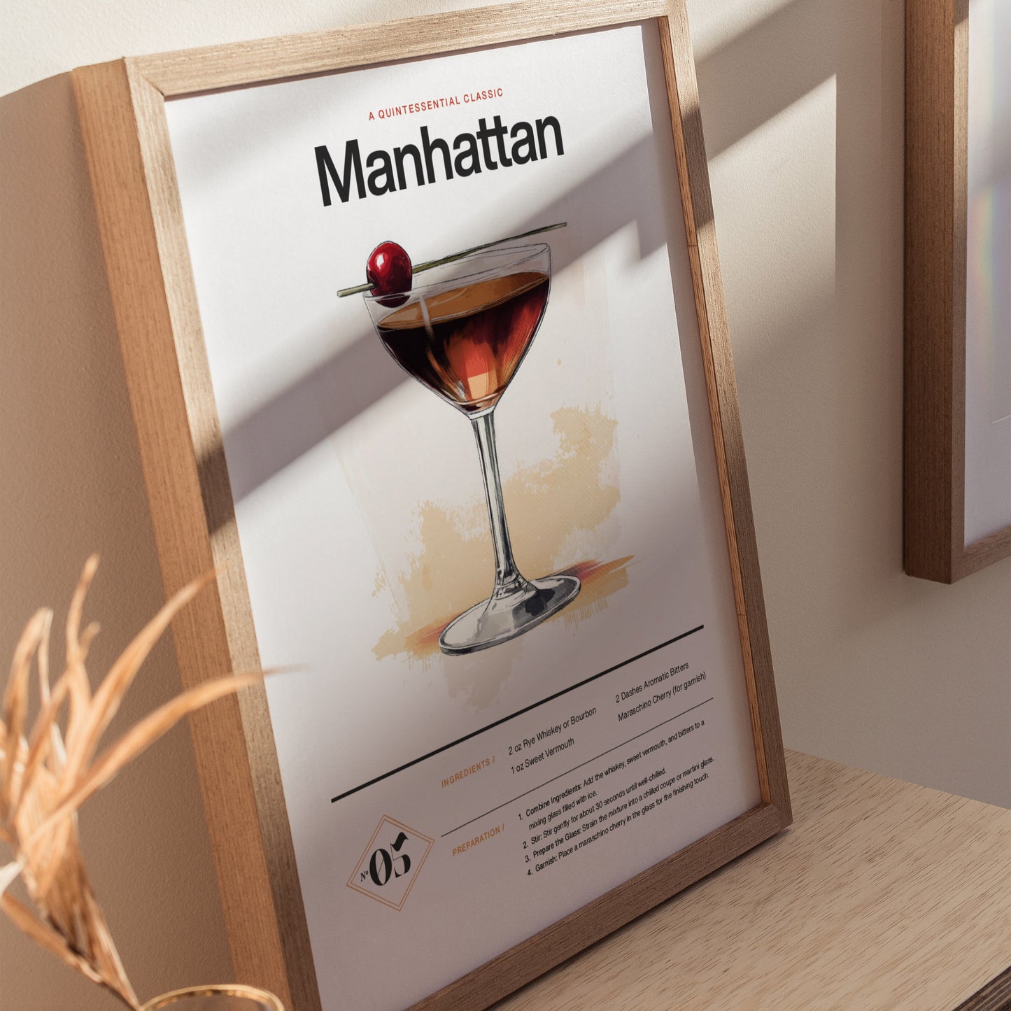 Manhattan Cocktail Poster | Classic Whiskey Kitchen or Bar Art