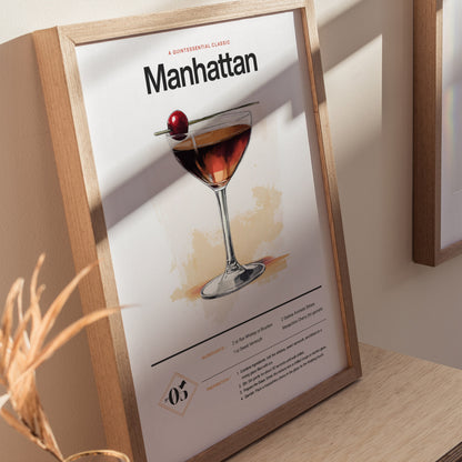 Manhattan Cocktail Poster | Classic Whiskey Kitchen or Bar Art