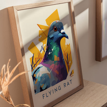 Flying Rat Pigeon Poster | Urban Wildlife Wall Art | Framed or Unframed