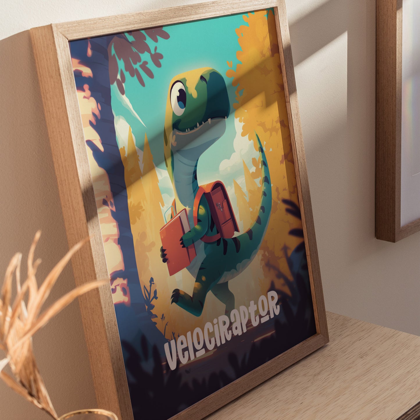 Velociraptor Poster | Kids Dinosaur Room Art | Framed or Unframed