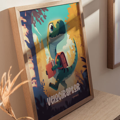 Velociraptor Poster | Kids Dinosaur Room Art | Framed or Unframed