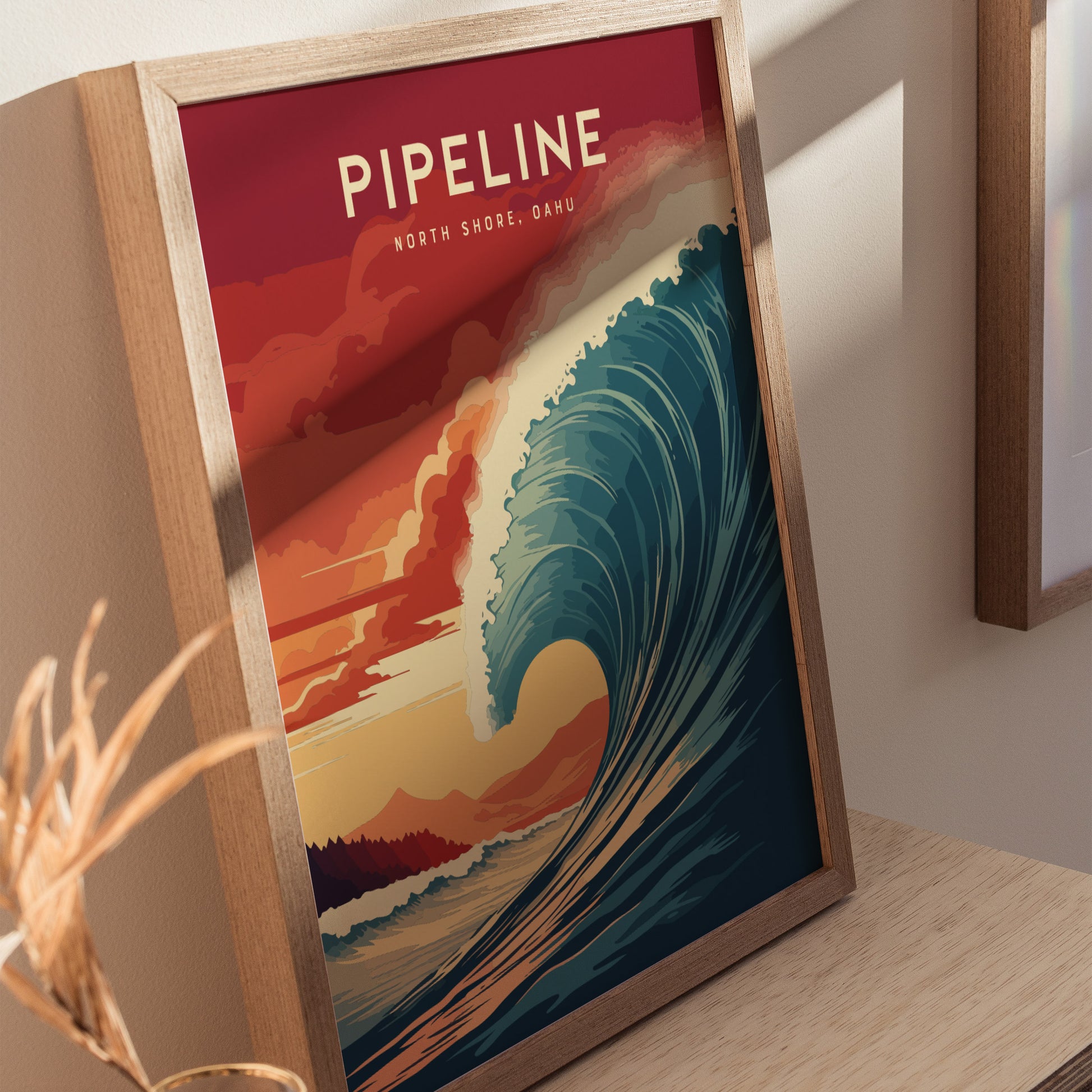 Pipeline Barrel Poster | North Shore Sunset | Oahu Hawaii Surf Art