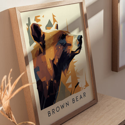 Brown Bear Modern Wildlife Poster | Alaska Nature Wall Art | Framed or Unframed