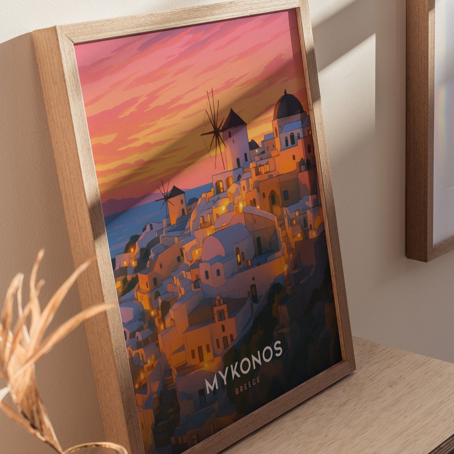 Mykonos Travel Poster | Greek Island Sunset Wall Art Print
