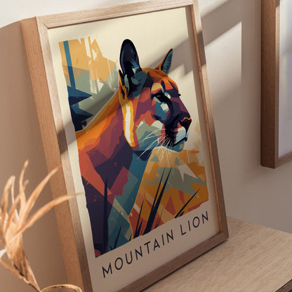 Mountain Lion Poster | Cougar Wildlife Wall Art Print