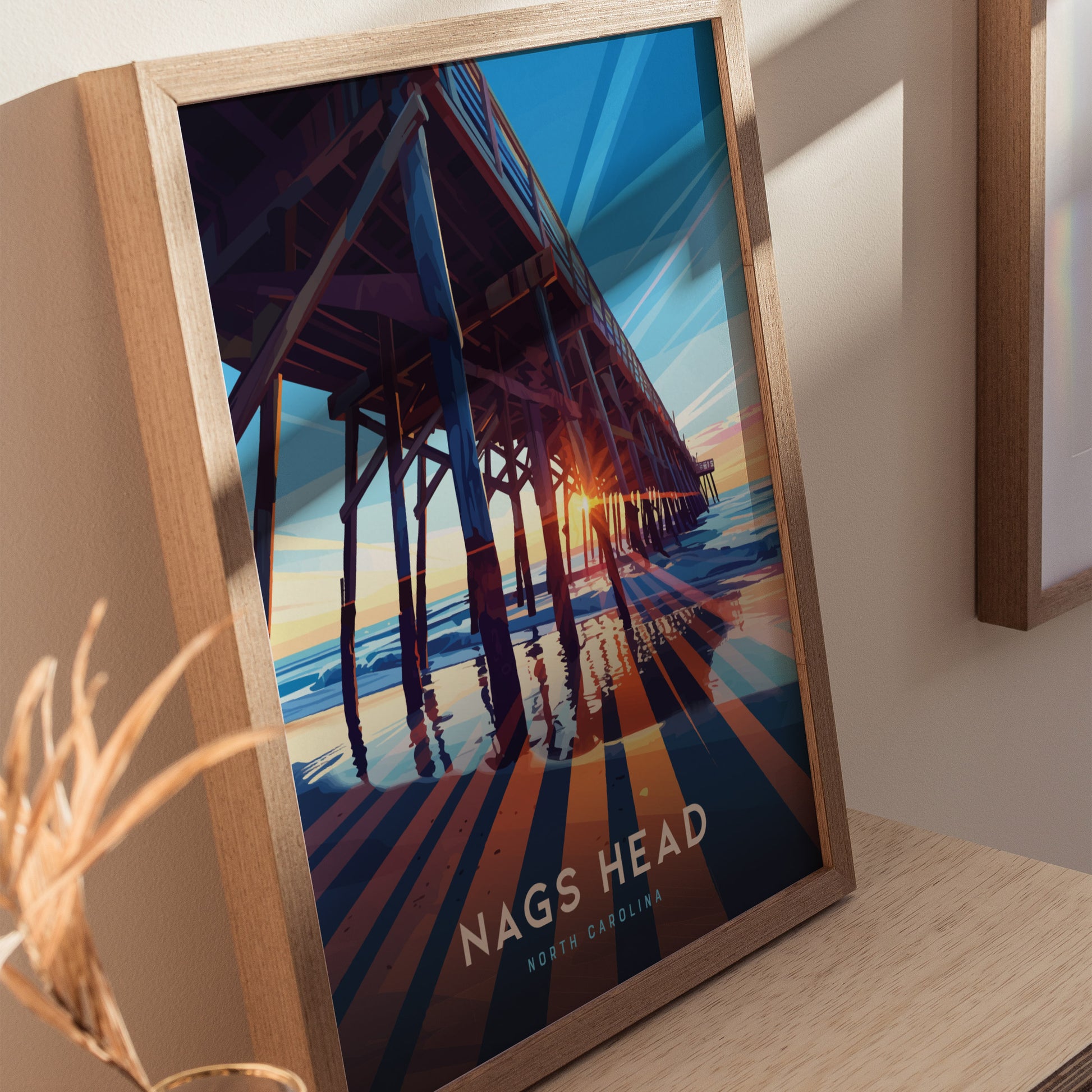 Nags Head Outer Banks Poster | Surfer Pier Wall Art Print