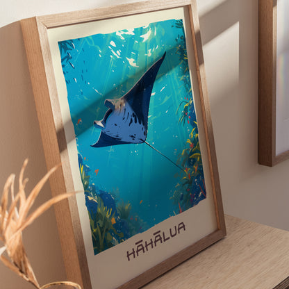 Hahalua Poster | Hawaii Manta Ray Dive Wall Art