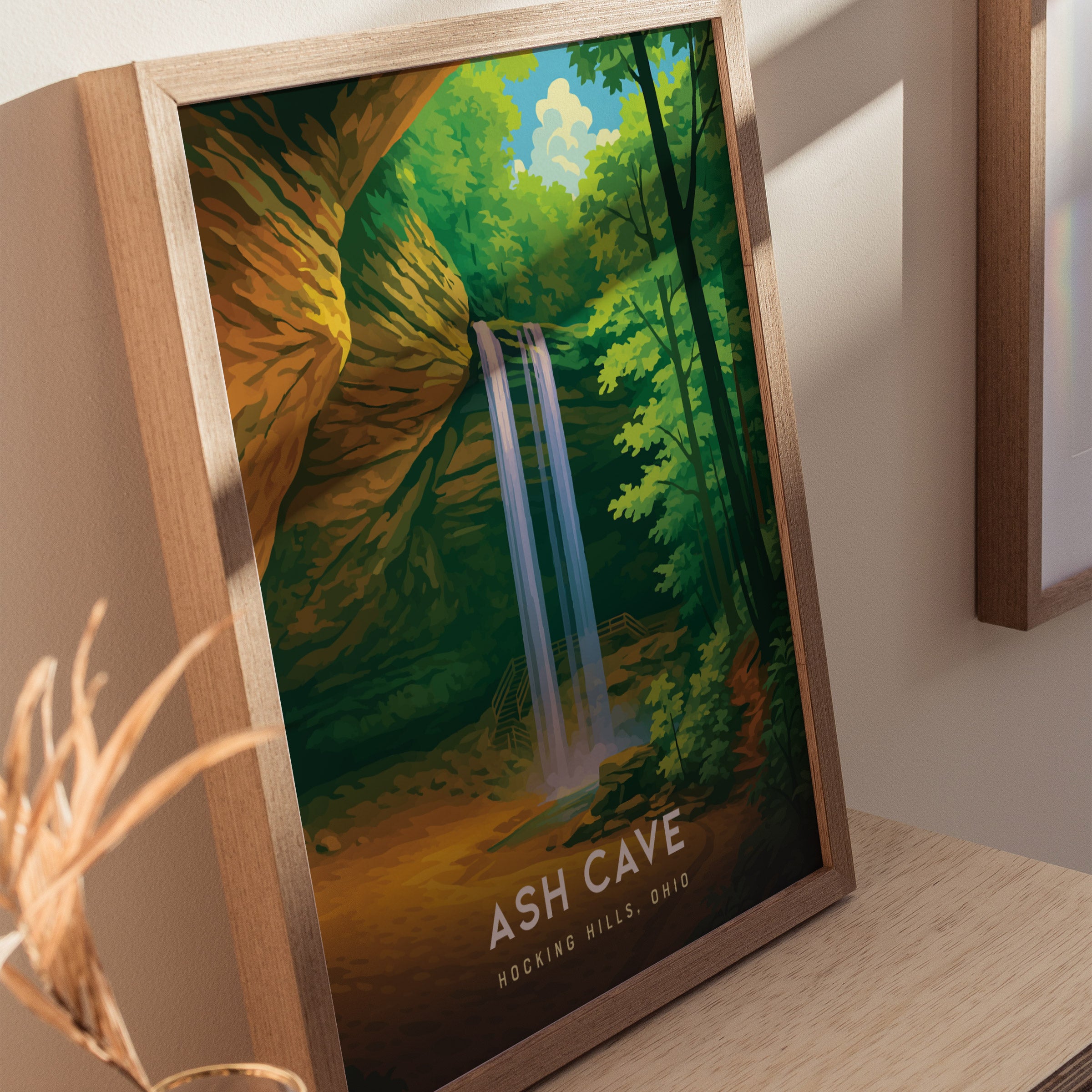 Ash Cave Hocking Hills Poster | Ohio Waterfall Nature Trail Wall