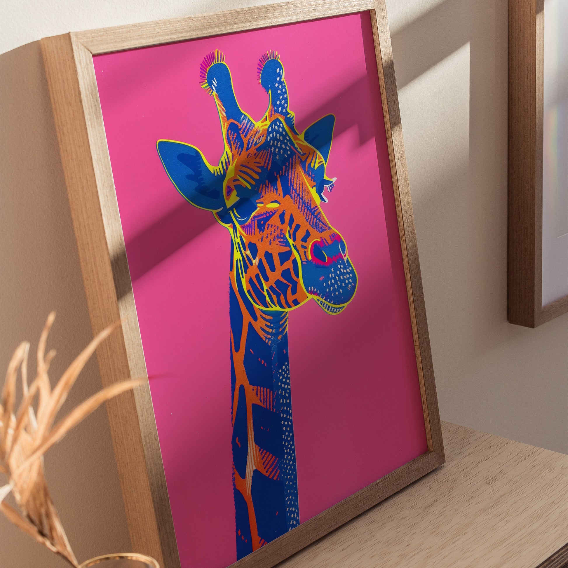 Neon Giraffe Pop Art Poster | Retro 80s Safari Wall Art Print