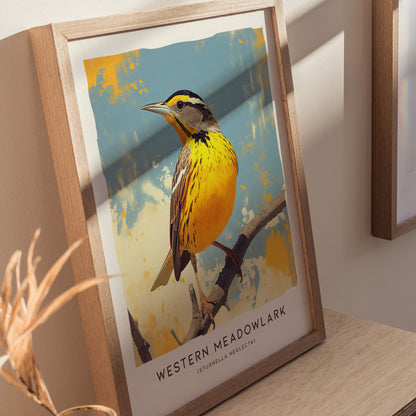 Western Meadowlark Poster | Official State Bird Prairie Songbird Art