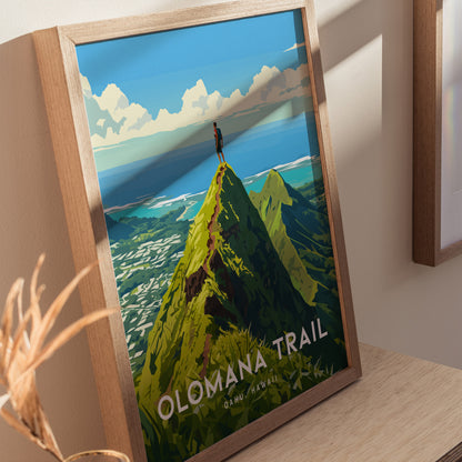 Olomana Three Peaks Poster | Kailua Oahu Hiking Wall Art