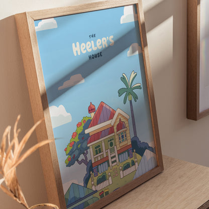 Bluey Heeler's House Poster | Kids Room Nursery Wall Art | Framed or Unframed