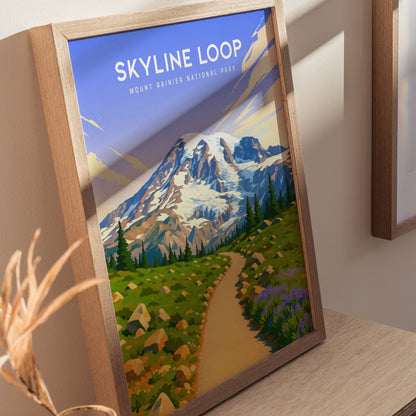 Skyline Loop Trail Poster | Mount Rainier Art | Washington Hiking Print