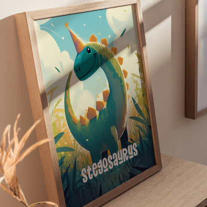 Stegosaurus Poster | Kids Dinosaur Room Art | Nursery Birthday Party Gift
