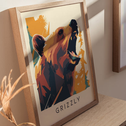 Grizzly Poster | Brown Bear Modern Wildlife Wall Art
