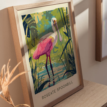 Roseate Spoonbill Art | Florida Pink Bird Poster Wildlife Gift