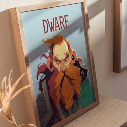 Dwarf Fantasy Poster | Kids Room Decor Wall Art | Framed or Unframed
