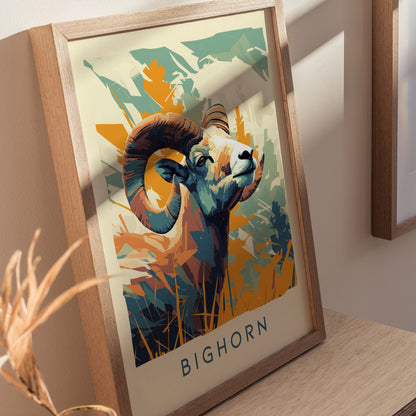 Bighorn Ram Modern Wildlife Poster | Mountain Cabin Wall Art | Framed or Unframed