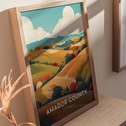 Amador County California Vineyards Poster | Wine Country Wall Art | Framed or Unframed