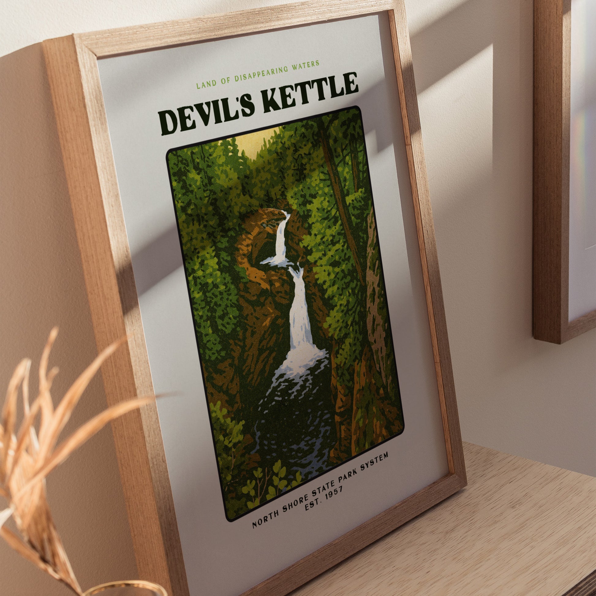 Devils Kettle Block Print | Minnesota Vintage Travel Poster Wall Art | Framed or Unframed