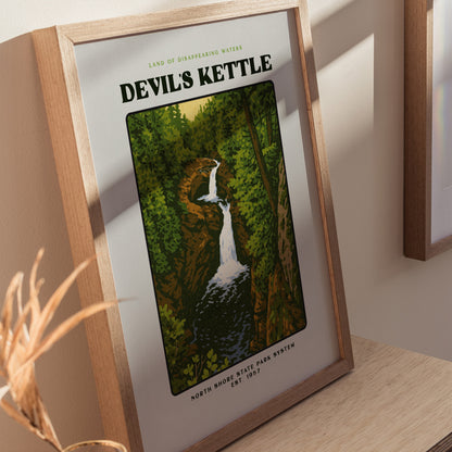 Devils Kettle Block Print | Minnesota Vintage Travel Poster Wall Art | Framed or Unframed