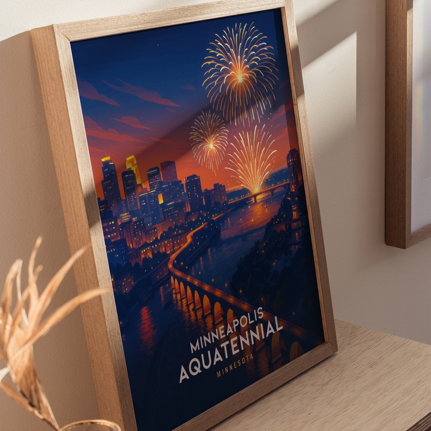 Minneapolis Aquatennial Poster | Stone Arch Bridge Fireworks Art