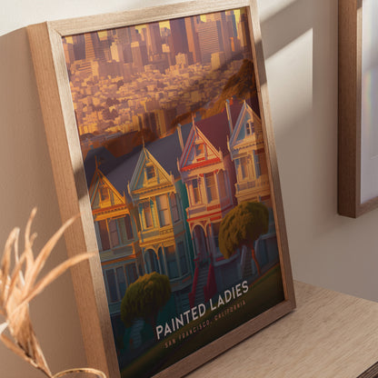 Painted Ladies San Francisco Poster | Alamo Square Victorian Wall Art Print