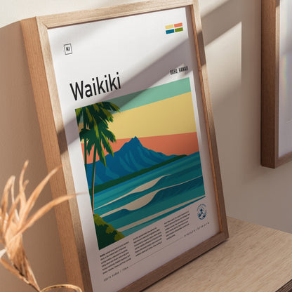 Waikiki Poster | Hawaii Surfer Art | Honolulu Oahu Diamond Head