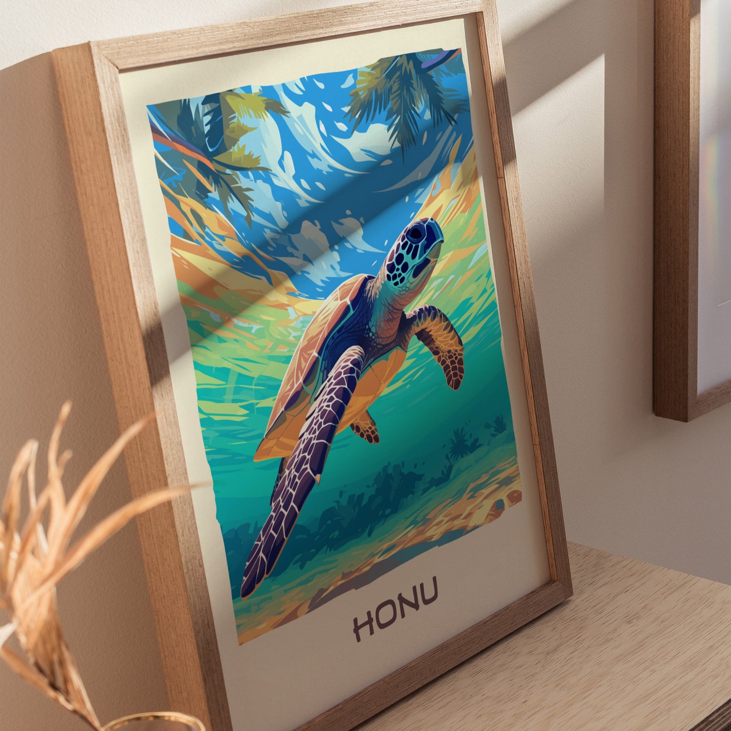 Honu Hawaiian Green Sea Turtle Poster | Hawaii Ocean Wall Art
