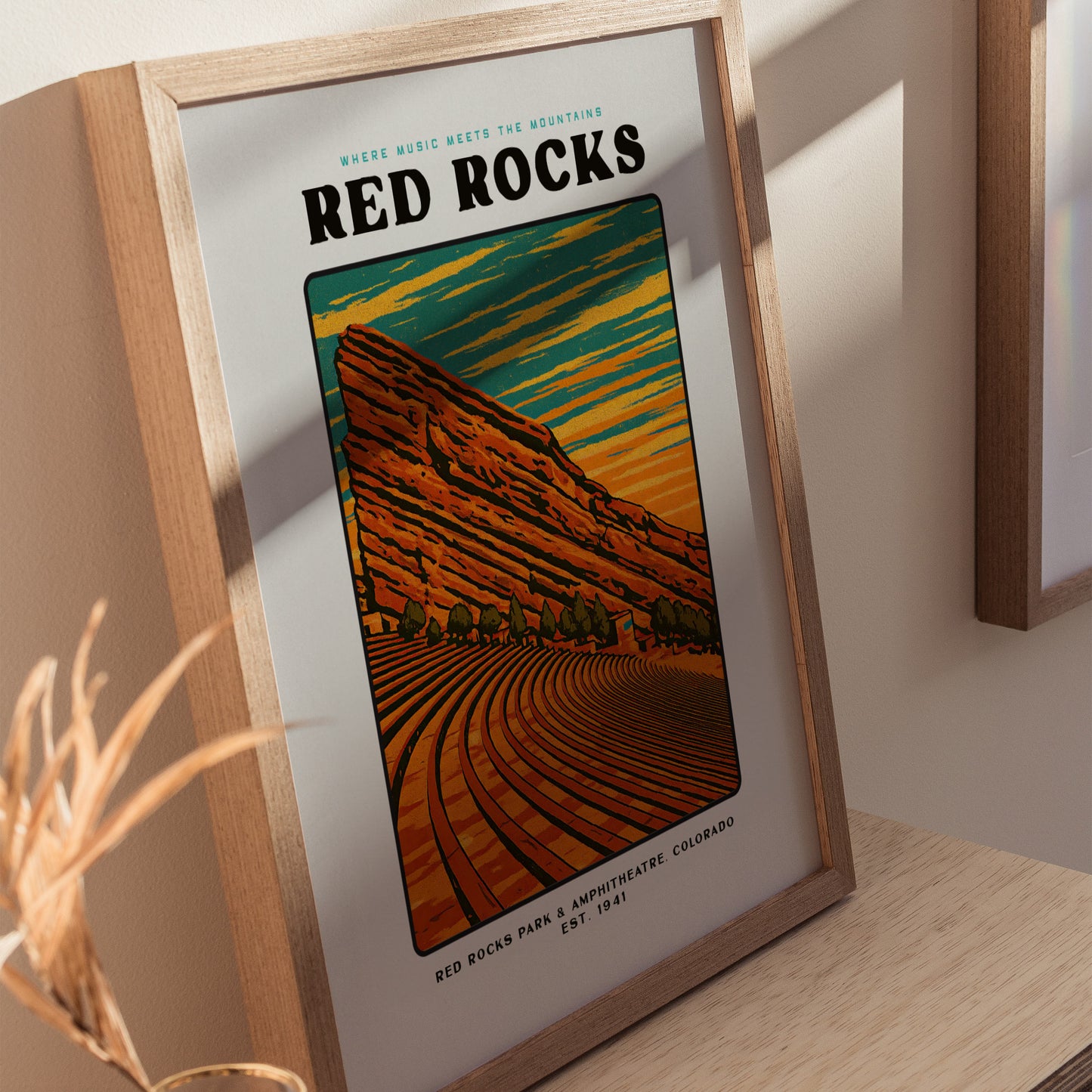 Red Rocks Amphitheatre Poster | Vintage Colorado Block Print Art