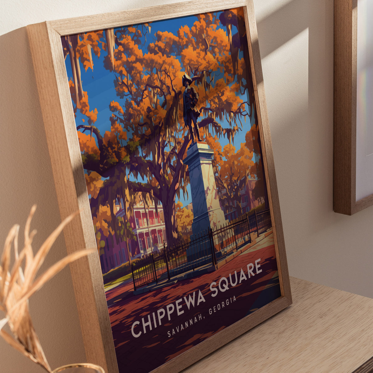 Chippewa Square, Savannah, Georgia Poster | Historic Southern Charm Destination Print Wall Art — styled in a modern interior