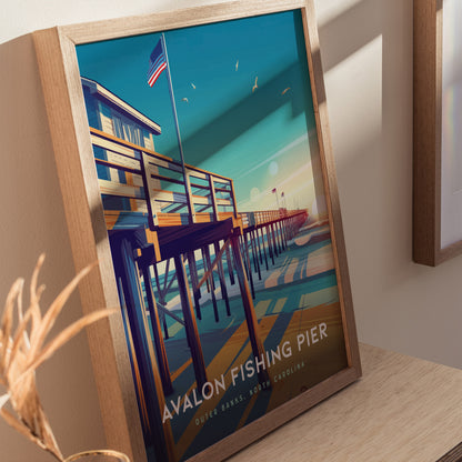 Avalon Fishing Pier Outer Banks Poster | Kill Devil Hills Wall Art Print