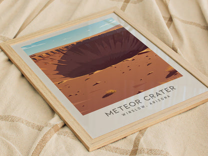 Meteor Crater Matte Border Poster | Winslow, Arizona Destination Print — styled in a modern interior