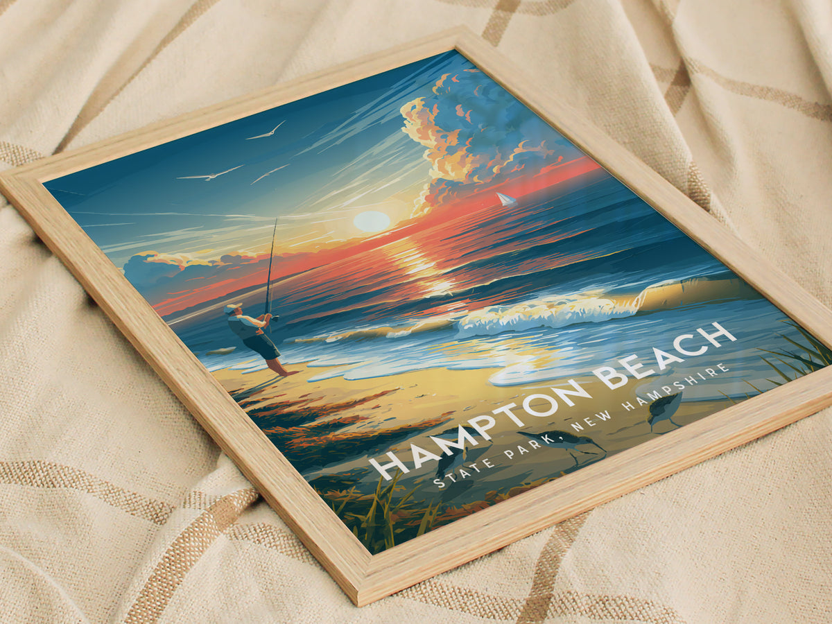 Hampton Beach, New Hampshire Poster | State Park, New Hampshire | State Park Destination Print Wall Art — styled in a modern