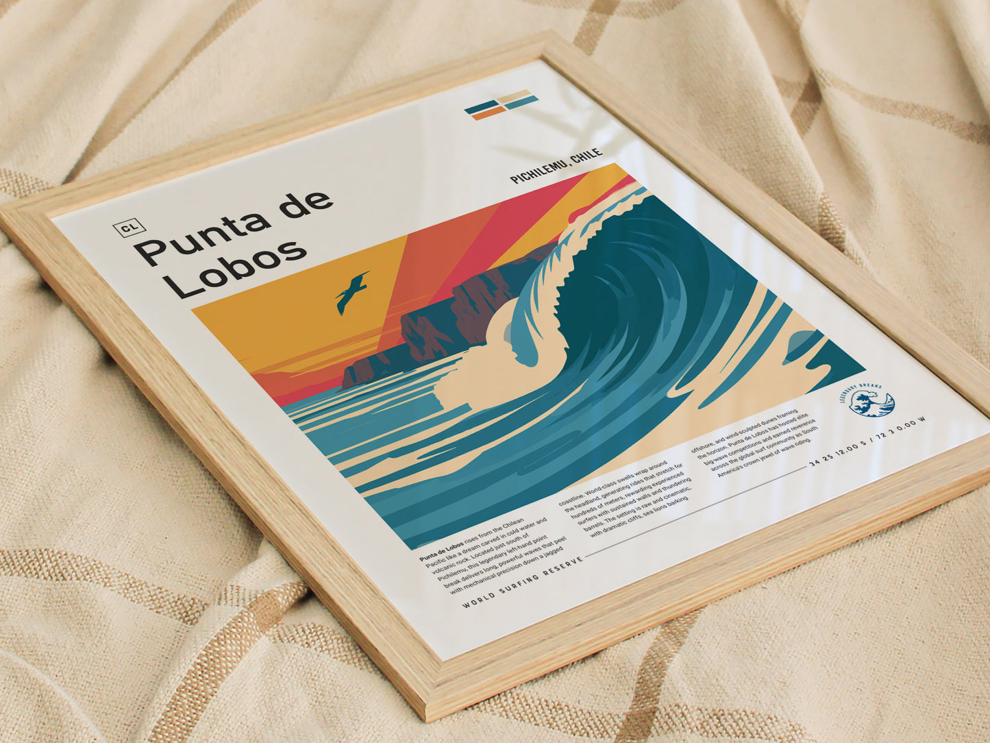 Punta de Lobos, Chile Poster | Dramatic Cliffs & Surf Wall Art — styled in a modern interior