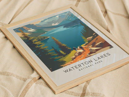Waterton Lakes Matte Border Poster | National Park Travel Wall Art — styled in a modern interior