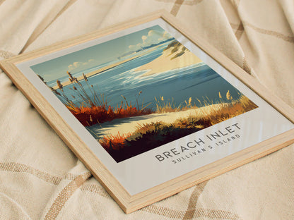 Breach Inlet Matte Border Poster | Sullivan's Island Vacation Wall Art — styled in a modern interior