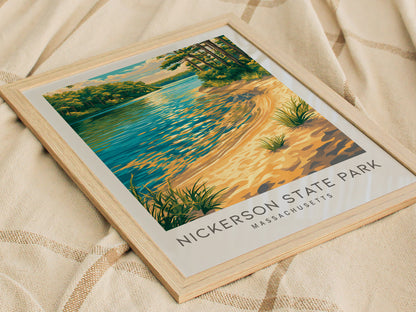 Nickerson State Park Matte Border Poster | Massachusetts Destination Print Travel Wall Art — styled in a modern interior