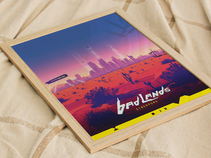 Badlands Cyberpunk Poster | Desert Landscape Gamer Wall Art | Framed or Unframed