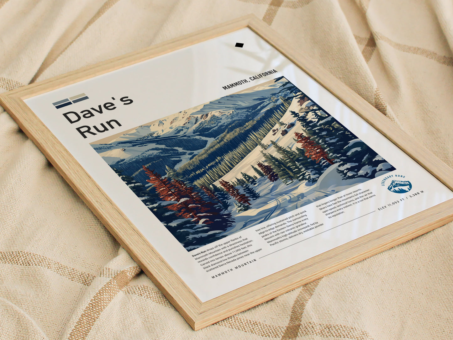 Dave's Run, Mammoth, California Poster | Ski Lodge Decor Mountain Wall Art — styled in a modern interior
