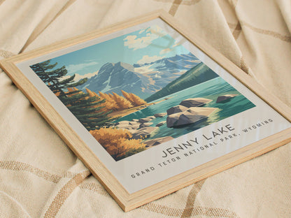 Jenny Lake Matte Border Poster | Grand Teton National Park, Wyoming Travel Wall Art — styled in a modern interior
