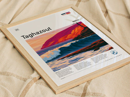 Taghazout, Morocco Poster | Sun-Kissed Surf Village Wall Art — styled in a modern interior
